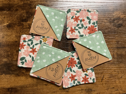 Corner Bookmark- Pink Floral/ Green